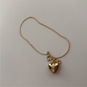 Dainty Gold Tone Heart Charm Bracelet Delicate Chain Minimalist Jewelry